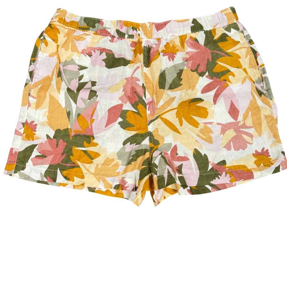 Joie Women XL Floral Linen Pull On Shorts Multi Color Elastic Waist Casual 0333